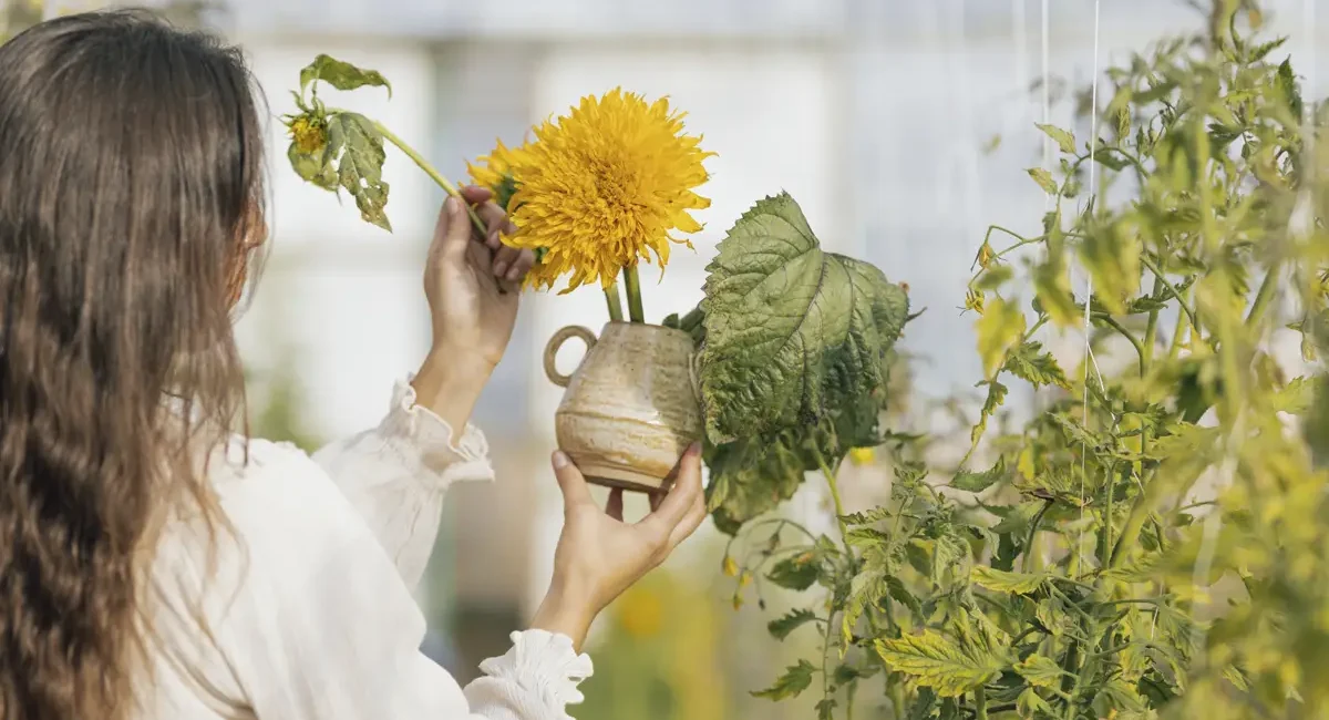 Pieza de cerámica gres con girasoles, materia fuego y permanencia — Moretto Cerámica